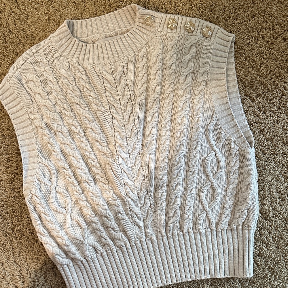 LOFT Cream Cable Knit Sweater Vest